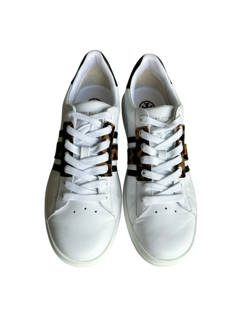 Tory Burch Howell T Saddle Court Sneakers White Barbados Leopard